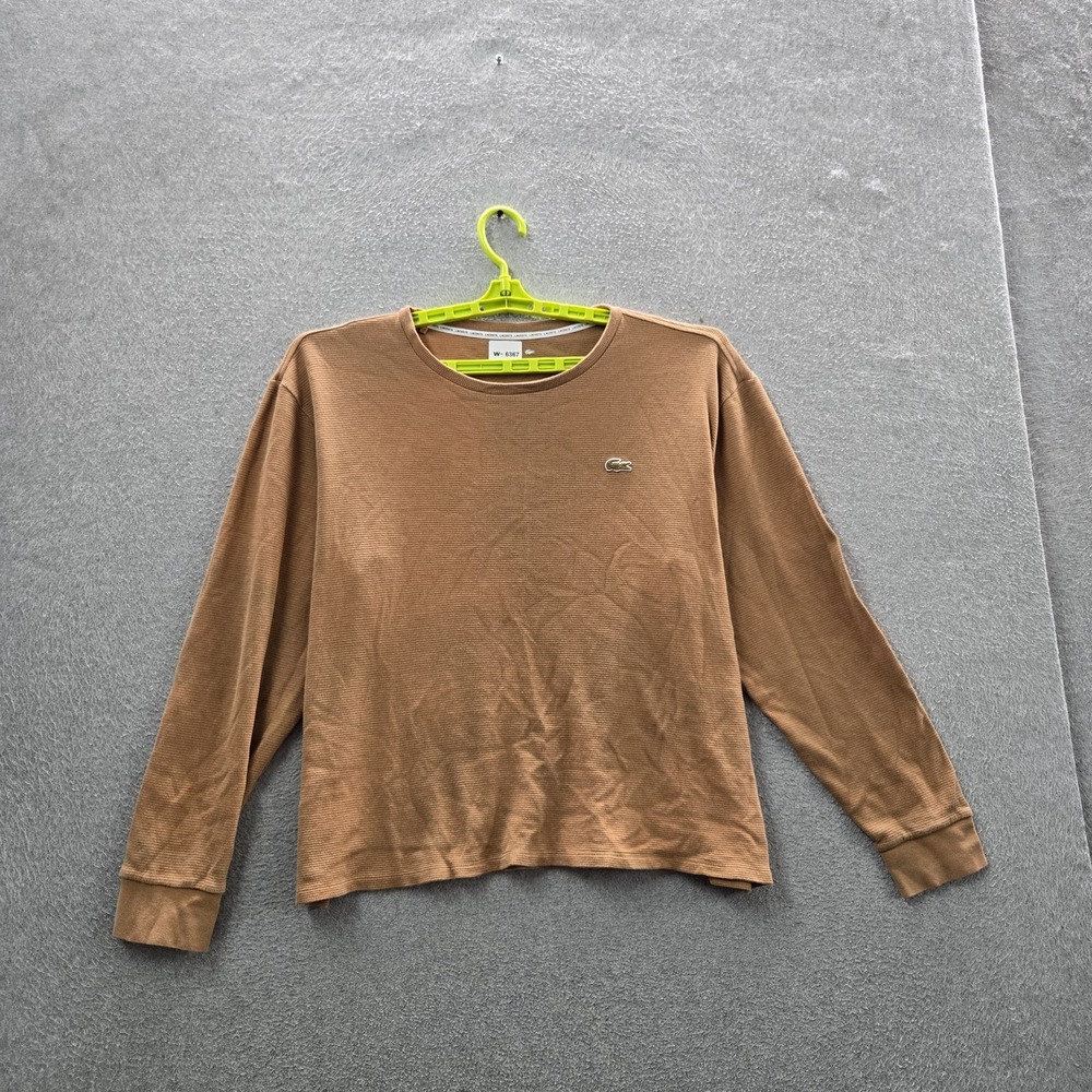 Lacoste Men Sleepwear XL Brown Embroidered Pajama Top Logo Long Sleeve READ
